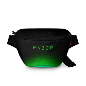 Поясная сумка 3D с принтом RAZER в Петрозаводске, 100% полиэстер | плотная ткань, ремень с регулируемой длиной, внутри несколько карманов для мелочей, основное отделение и карман с обратной стороны сумки застегиваются на молнию | 101 | brand | company | gamer | green | logo | mamba | naga | player | razer | rzr | snake | бренд | железо | зеленый | змея | компания | лого | рейзер | софт