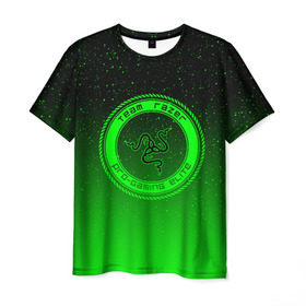 Мужская футболка 3D с принтом RAZER SPACE в Петрозаводске, 100% полиэфир | прямой крой, круглый вырез горловины, длина до линии бедер | 101 | brand | company | gamer | green | logo | mamba | naga | player | razer | rzr | snake | space | бренд | железо | зеленый | змея | компания | космос | лого | рейзер | софт