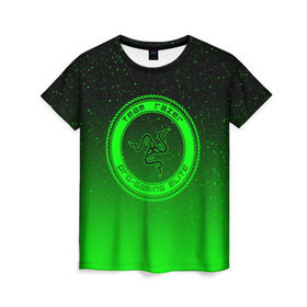 Женская футболка 3D с принтом RAZER SPACE в Петрозаводске, 100% полиэфир ( синтетическое хлопкоподобное полотно) | прямой крой, круглый вырез горловины, длина до линии бедер | 101 | brand | company | gamer | green | logo | mamba | naga | player | razer | rzr | snake | space | бренд | железо | зеленый | змея | компания | космос | лого | рейзер | софт