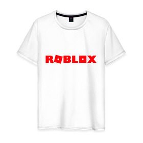 Мужская футболка хлопок с принтом Roblox Logo в Петрозаводске, 100% хлопок | прямой крой, круглый вырез горловины, длина до линии бедер, слегка спущенное плечо. | logo | roblox | лого | логотип | надпись | роблокс