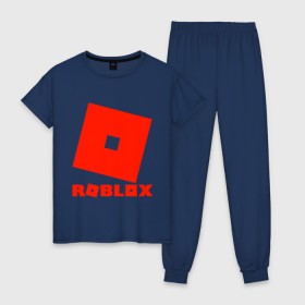 Женская пижама хлопок с принтом Roblox Logo в Петрозаводске, 100% хлопок | брюки и футболка прямого кроя, без карманов, на брюках мягкая резинка на поясе и по низу штанин | logo | roblox | лого | логотип | надпись | роблокс