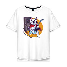 Мужская футболка хлопок Oversize с принтом Кот Рокер в Петрозаводске, 100% хлопок | свободный крой, круглый ворот, “спинка” длиннее передней части | cat | rock | гитара | кот | котик | музыка | рок | рокер