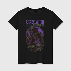 Женская футболка хлопок с принтом Ведьма в Петрозаводске, 100% хлопок | прямой крой, круглый вырез горловины, длина до линии бедер, слегка спущенное плечо | witch | баба яга | ведьма | колдунья | ужас