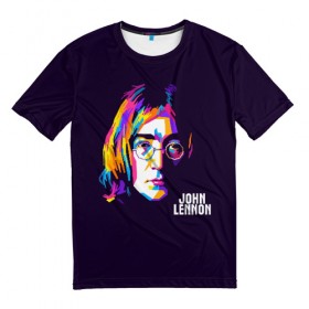 Мужская футболка 3D с принтом Джон Леннон в Петрозаводске, 100% полиэфир | прямой крой, круглый вырез горловины, длина до линии бедер | the beatles | битлз | британия | джон | леннон | ленон | рок | рок н ролл | хард рок | хиппи