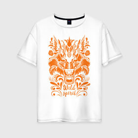 Женская футболка хлопок Oversize с принтом Wild Fox в Петрозаводске, 100% хлопок | свободный крой, круглый ворот, спущенный рукав, длина до линии бедер
 | fox | siberia | wild | волк | животные | лиса | свобода | сибирь