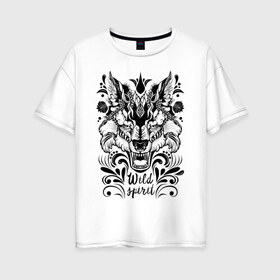 Женская футболка хлопок Oversize с принтом Дикая Лиса в Петрозаводске, 100% хлопок | свободный крой, круглый ворот, спущенный рукав, длина до линии бедер
 | fox | siberia | wild | волк | животные | лиса | свобода | сибирь