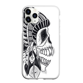Чехол для iPhone 11 Pro матовый с принтом Индейский демон в Петрозаводске, Силикон |  | indian | skeleton | skull | демон | индеец | перья | скелет | череп