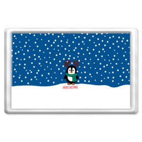 Магнит 45*70 с принтом Праздничный пингвинчик в Петрозаводске, Пластик | Размер: 78*52 мм; Размер печати: 70*45 | christmas | deer | new | pinguin | snow | snowflakes | winter | xmas | year | год | зима | новый | олень | пингвин | рождество | снег | снежинки