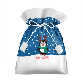 Подарочный 3D мешок с принтом Праздничный пингвинчик в Петрозаводске, 100% полиэстер | Размер: 29*39 см | christmas | deer | new | pinguin | snow | snowflakes | winter | xmas | year | год | зима | новый | олень | пингвин | рождество | снег | снежинки