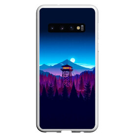 Чехол для Samsung Galaxy S10 с принтом Firewatch в Петрозаводске, Силикон | Область печати: задняя сторона чехла, без боковых панелей | indi | panic | вышка | дозор | игра | инди | лес | ночь | пожарный | природа