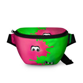 Поясная сумка 3D с принтом Splatoon в Петрозаводске, 100% полиэстер | плотная ткань, ремень с регулируемой длиной, внутри несколько карманов для мелочей, основное отделение и карман с обратной стороны сумки застегиваются на молнию | брызги | глаза | зеленый | игра | краски | розовый | салатовый