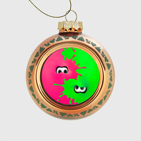 Стеклянный ёлочный шар с принтом Splatoon в Петрозаводске, Стекло | Диаметр: 80 мм | Тематика изображения на принте: брызги | глаза | зеленый | игра | краски | розовый | салатовый