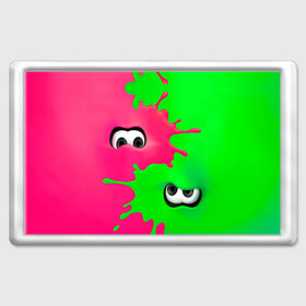 Магнит 45*70 с принтом Splatoon в Петрозаводске, Пластик | Размер: 78*52 мм; Размер печати: 70*45 | брызги | глаза | зеленый | игра | краски | розовый | салатовый