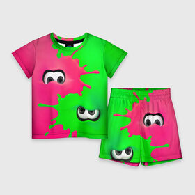 Детский костюм с шортами 3D с принтом Splatoon в Петрозаводске,  |  | брызги | глаза | зеленый | игра | краски | розовый | салатовый