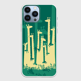 Чехол для iPhone 13 Pro Max с принтом Жирафы в Петрозаводске,  |  | africa | animals | fantasy | giraffes | long | neck | silhouette | spots | stencil | surrealism | аниме | африка | ветки | длинная | животные | жирафы | зелёный | картинка | крутой | листья | лучший | пятна | растения | рисунок | силуэт