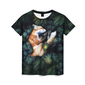 Женская футболка 3D с принтом Лисичка в Лесу в Петрозаводске, 100% полиэфир ( синтетическое хлопкоподобное полотно) | прямой крой, круглый вырез горловины, длина до линии бедер | core | cute | forest | fox | foxes | ginger | world | деревья | забавная | зелень | кино | лес | лис | лиса | лисица | лисицы | лисичка | лисички | лист | листва | лисы | милая | мира | рыжая | рыжие | сердце | смешная | фильм | фыр