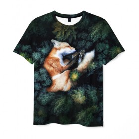 Мужская футболка 3D с принтом Лисичка в Лесу в Петрозаводске, 100% полиэфир | прямой крой, круглый вырез горловины, длина до линии бедер | core | cute | forest | fox | foxes | ginger | world | деревья | забавная | зелень | кино | лес | лис | лиса | лисица | лисицы | лисичка | лисички | лист | листва | лисы | милая | мира | рыжая | рыжие | сердце | смешная | фильм | фыр