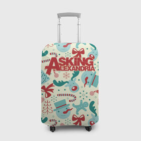 Чехол для чемодана 3D с принтом Asking Alexandria Новогодний в Петрозаводске, 86% полиэфир, 14% спандекс | двустороннее нанесение принта, прорези для ручек и колес | 