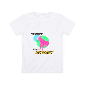 Детская футболка хлопок с принтом Привет я из internet в Петрозаводске, 100% хлопок | круглый вырез горловины, полуприлегающий силуэт, длина до линии бедер | internet | интернет | кот | мем | мемы про котов | надпись | прикол