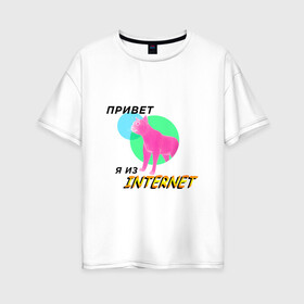 Женская футболка хлопок Oversize с принтом Привет я из internet в Петрозаводске, 100% хлопок | свободный крой, круглый ворот, спущенный рукав, длина до линии бедер
 | internet | интернет | кот | мем | мемы про котов | надпись | прикол