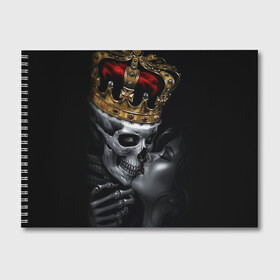 Альбом для рисования с принтом Скелет и девушка в Петрозаводске, 100% бумага
 | матовая бумага, плотность 200 мг. | Тематика изображения на принте: девушка | женщина | король | корона | любовь | пара | поцелуй | скелет | череп