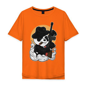 Мужская футболка хлопок Oversize с принтом Гангстер Панда в Петрозаводске, 100% хлопок | свободный крой, круглый ворот, “спинка” длиннее передней части | автомат | банда | гангстер | мафия | панда | панды | преступник | томпсон