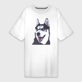 Платье-футболка хлопок с принтом Хаски в Петрозаводске,  |  | dog | haski | собака | собаки | хаски | хаски бандит