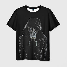 Мужская футболка 3D с принтом Противогаз в Петрозаводске, 100% полиэфир | прямой крой, круглый вырез горловины, длина до линии бедер | капюшон | мужчина | противогаз | человек | черный