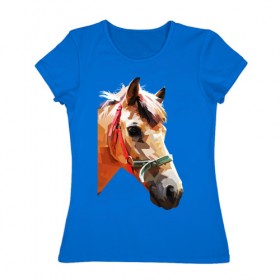 Женская футболка хлопок с принтом Лошадь в Петрозаводске, 100% хлопок | прямой крой, круглый вырез горловины, длина до линии бедер, слегка спущенное плечо | абстракция | конь | лошадка | лошадь