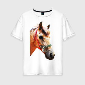 Женская футболка хлопок Oversize с принтом Лошадь в Петрозаводске, 100% хлопок | свободный крой, круглый ворот, спущенный рукав, длина до линии бедер
 | абстракция | конь | лошадка | лошадь