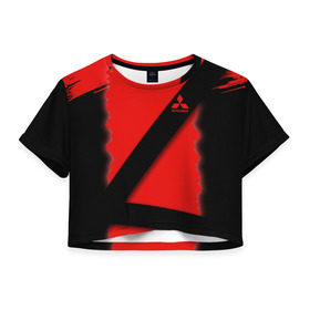 Женская футболка Cropp-top с принтом Mitsubishi brend: Seat Belt в Петрозаводске, 100% полиэстер | круглая горловина, длина футболки до линии талии, рукава с отворотами | 