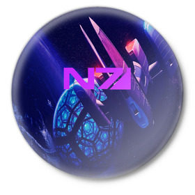 Значок с принтом Mass Effect N7 в Петрозаводске,  металл | круглая форма, металлическая застежка в виде булавки | Тематика изображения на принте: 