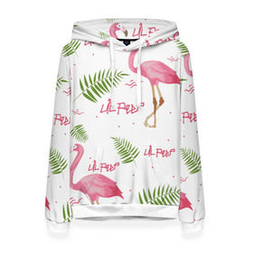 Женская толстовка 3D с принтом Lil Peep pink flamingo в Петрозаводске, 100% полиэстер  | двухслойный капюшон со шнурком для регулировки, мягкие манжеты на рукавах и по низу толстовки, спереди карман-кенгуру с мягким внутренним слоем. | benz truck | girls. pink | gustav hr | hip hop | lil | lil peep | peep | rap | лил | лилпип | листья | пальма | пальмы | пип | розовый | рэп | фламинго | хип хоп | эмо | эмо реп