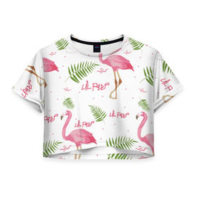 Женская футболка 3D укороченная с принтом Lil Peep pink flamingo в Петрозаводске, 100% полиэстер | круглая горловина, длина футболки до линии талии, рукава с отворотами | benz truck | girls. pink | gustav hr | hip hop | lil | lil peep | peep | rap | лил | лилпип | листья | пальма | пальмы | пип | розовый | рэп | фламинго | хип хоп | эмо | эмо реп