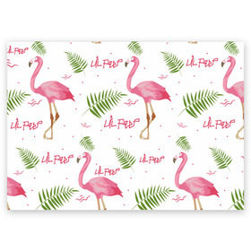 Поздравительная открытка с принтом Lil Peep pink flamingo в Петрозаводске, 100% бумага | плотность бумаги 280 г/м2, матовая, на обратной стороне линовка и место для марки
 | benz truck | girls. pink | gustav hr | hip hop | lil | lil peep | peep | rap | лил | лилпип | листья | пальма | пальмы | пип | розовый | рэп | фламинго | хип хоп | эмо | эмо реп