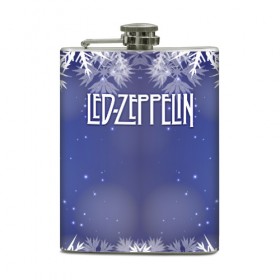 Фляга с принтом Новогодний Led Zeppelin в Петрозаводске, металлический корпус | емкость 0,22 л, размер 125 х 94 мм. Виниловая наклейка запечатывается полностью | 