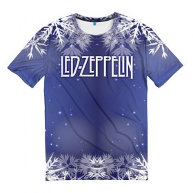Мужская футболка 3D с принтом Новогодний Led Zeppelin в Петрозаводске, 100% полиэфир | прямой крой, круглый вырез горловины, длина до линии бедер | 