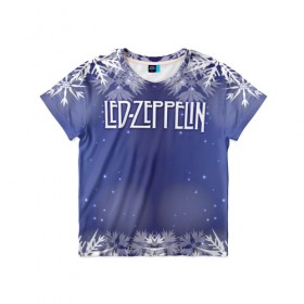 Детская футболка 3D с принтом Новогодний Led Zeppelin в Петрозаводске, 100% гипоаллергенный полиэфир | прямой крой, круглый вырез горловины, длина до линии бедер, чуть спущенное плечо, ткань немного тянется | 