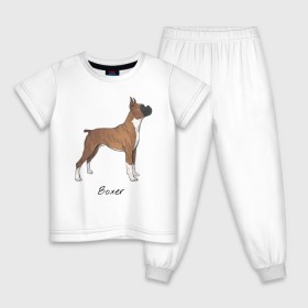Детская пижама хлопок с принтом Немецкий Боксер в Петрозаводске, 100% хлопок |  брюки и футболка прямого кроя, без карманов, на брюках мягкая резинка на поясе и по низу штанин
 | boxer | dog | боксёр | собака | собака боксер | собаки
