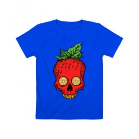 Детская футболка хлопок с принтом Клубничный Череп в Петрозаводске, 100% хлопок | круглый вырез горловины, полуприлегающий силуэт, длина до линии бедер | еда | клубника | фрукты | череп