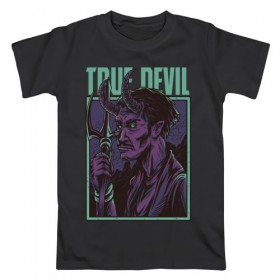 Мужская футболка хлопок с принтом Дьявол в Петрозаводске, 100% хлопок | прямой крой, круглый вырез горловины, длина до линии бедер, слегка спущенное плечо. | ангел | дьявол | зомби | монстр | рога | ужас