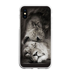 Чехол для iPhone XS Max матовый с принтом Лев и львица в Петрозаводске, Силикон | Область печати: задняя сторона чехла, без боковых панелей | животные | кот | кошка | лев | львица | оскал | природа | рык | рычит | хищник