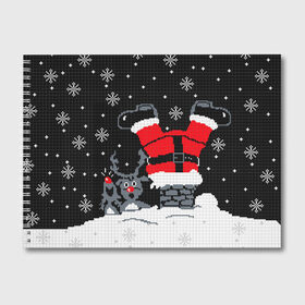 Альбом для рисования с принтом Санта Клаус в трубе в Петрозаводске, 100% бумага
 | матовая бумага, плотность 200 мг. | Тематика изображения на принте: 2019 | вверх ногами | год | дед мороз | животные | зима | из трубы | кирпичи | клаус | красный | крыша | мыши | новый год | нос | ночь | падает | подарок | поздравление | праздник | ремень | рождество