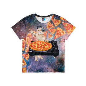 Детская футболка 3D с принтом Кот Диджей в Петрозаводске, 100% гипоаллергенный полиэфир | прямой крой, круглый вырез горловины, длина до линии бедер, чуть спущенное плечо, ткань немного тянется | cat | cosmos | dj | fast | fastfood | food | meme | party | pizza | space | вечеринка | диджей | еда | космос | кошак | кошка | мем | пицца | фастфуд