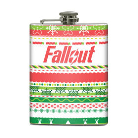 Фляга с принтом Fallout Новогодний в Петрозаводске, металлический корпус | емкость 0,22 л, размер 125 х 94 мм. Виниловая наклейка запечатывается полностью | Тематика изображения на принте: 