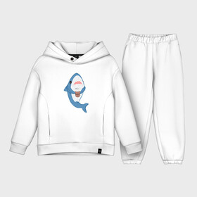 Детский костюм хлопок Oversize с принтом Hype Shark в Петрозаводске,  |  | coffee | cute | hype | kawaii | shark | акула | кофе | милый | море | рыба | хищник