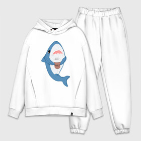 Мужской костюм хлопок OVERSIZE с принтом Hype Shark в Петрозаводске,  |  | coffee | cute | hype | kawaii | shark | акула | кофе | милый | море | рыба | хищник