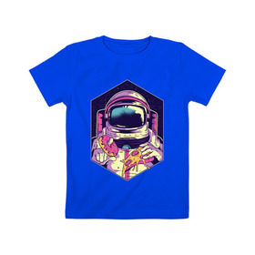 Детская футболка хлопок с принтом Космонавт с Едой в Петрозаводске, 100% хлопок | круглый вырез горловины, полуприлегающий силуэт, длина до линии бедер | астронавт | в космосе | галактика | еда | звезды | космонавт | космос | пицца | пончик