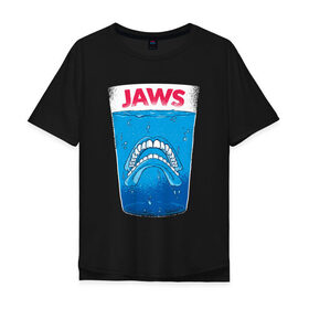 Мужская футболка хлопок Oversize с принтом Челюсти Пародия в Петрозаводске, 100% хлопок | свободный крой, круглый ворот, “спинка” длиннее передней части | jaws | акула | пародия | спилберг | челюсти