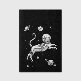 Обложка для паспорта матовая кожа с принтом кот в скафандре в Петрозаводске, натуральная матовая кожа | размер 19,3 х 13,7 см; прозрачные пластиковые крепления | space | астронавт | галактика | звезды | космонавт | космос | кот | планеты | скафандр